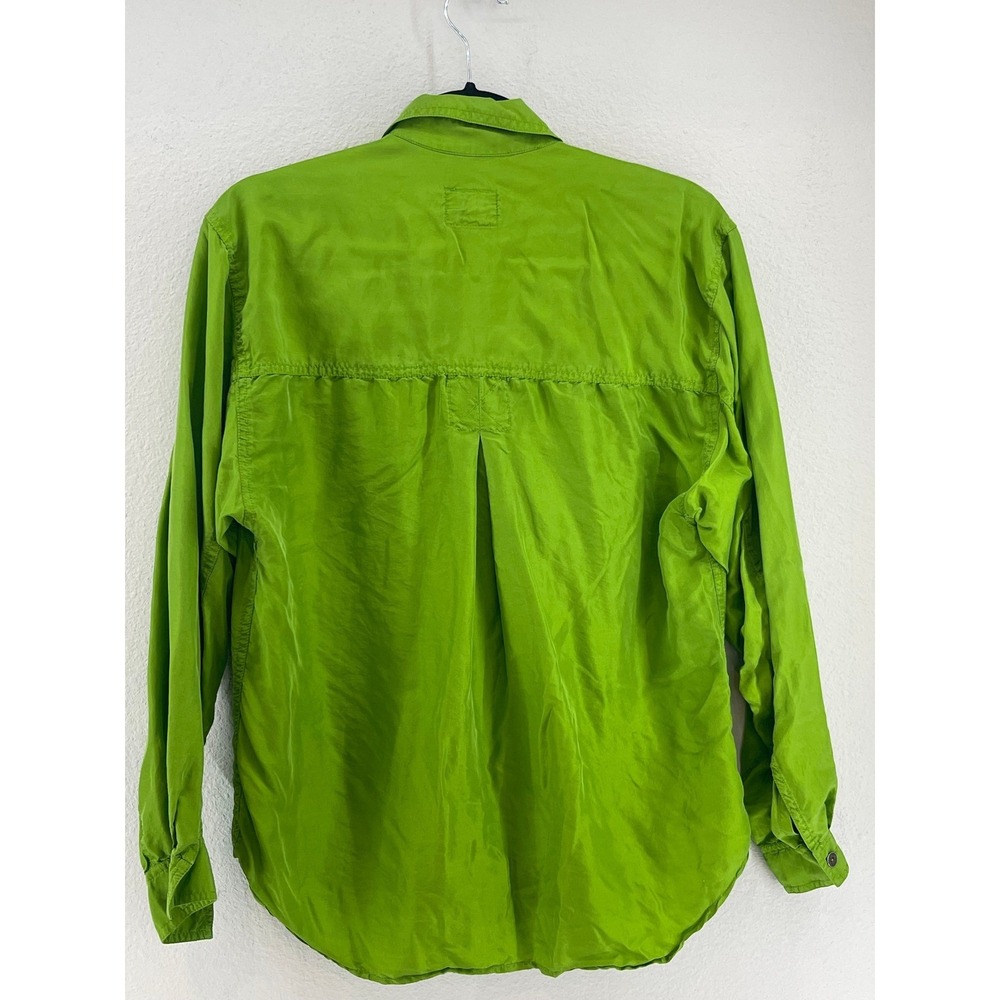 Silk Button Up Blouse S Bright Green Colorful Chic Lightweight Boho Airy - Picture 6 of 9